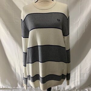 Chaps The Original Crewneck Men L
Sweater Pullover Gray Cream Stripe 100% Cotton